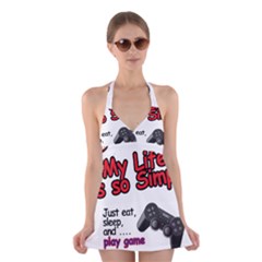 My Life Is Simple Halter Dress Swimsuit  by Ergi2000