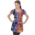 Abstract Modern Detail Color Puff Sleeve Tunic Top View1