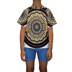 Mandala Pattern Round Ethnic Kids  Short Sleeve Swimwear by Pakrebo