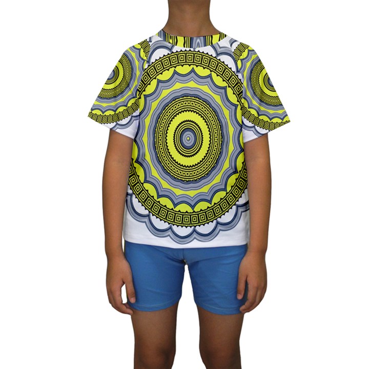 Mandala Pattern Round Ethnic Kids  Short Sleeve Swimwear