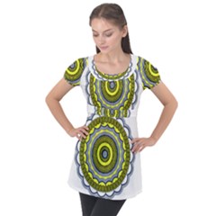 Mandala Pattern Round Ethnic Puff Sleeve Tunic Top by Pakrebo