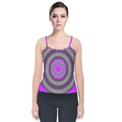 Round Pattern Ethnic Design Velvet Spaghetti Strap Top by Pakrebo