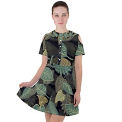 Autumn Fallen Leaves Dried Leaves Short Sleeve Shoulder Cut Out Dress  by Pakrebo