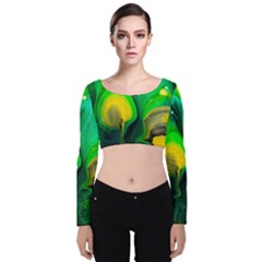 Art Abstract Artistically Painting Velvet Long Sleeve Crop Top by Pakrebo