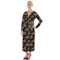 Dragon Motif Print Pattern Velvet Maxi Wrap Dress by dflcprintsclothing