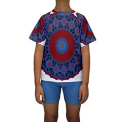 Mandala Pattern Round Ethnic Kids  Short Sleeve Swimwear