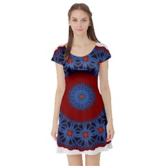 Mandala Pattern Round Ethnic Short Sleeve Skater Dress