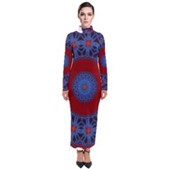 Mandala Pattern Round Ethnic Turtleneck Maxi Dress