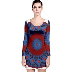 Mandala Pattern Round Ethnic Long Sleeve Velvet Bodycon Dress