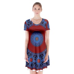 Mandala Pattern Round Ethnic Short Sleeve V-neck Flare Dress