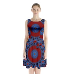 Mandala Pattern Round Ethnic Sleeveless Waist Tie Chiffon Dress