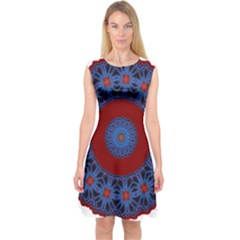 Mandala Pattern Round Ethnic Capsleeve Midi Dress