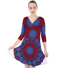 Mandala Pattern Round Ethnic Quarter Sleeve Front Wrap Dress