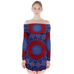 Mandala Pattern Round Ethnic Long Sleeve Off Shoulder Dress