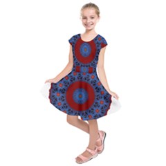 Mandala Pattern Round Ethnic Kids  Short Sleeve Dress