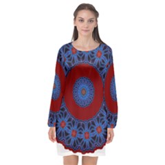 Mandala Pattern Round Ethnic Long Sleeve Chiffon Shift Dress 