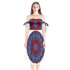 Mandala Pattern Round Ethnic Shoulder Tie Bardot Midi Dress