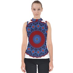 Mandala Pattern Round Ethnic Mock Neck Shell Top