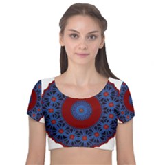 Mandala Pattern Round Ethnic Velvet Short Sleeve Crop Top 