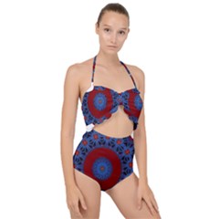 Mandala Pattern Round Ethnic Scallop Top Cut Out Swimsuit