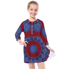 Mandala Pattern Round Ethnic Kids  Quarter Sleeve Shirt Dress