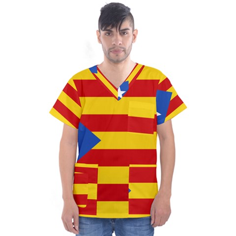 Blue Estelada Catalan Independence Flag Men s V-neck Scrub Top by abbeyz71