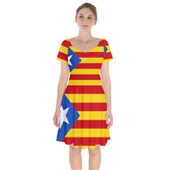 Blue Estelada Catalan Independence Flag Short Sleeve Bardot Dress by abbeyz71