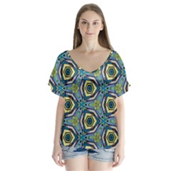 Quirky Kaleidoscope V-neck Flutter Sleeve Top by bykenique
