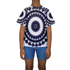 Design Mandala Pattern Circular Kids  Short Sleeve Swimwear by Pakrebo