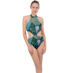 Abstract Art Modern Surreal Halter Side Cut Swimsuit by Pakrebo