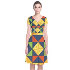 Background Geometric Color Short Sleeve Front Wrap Dress