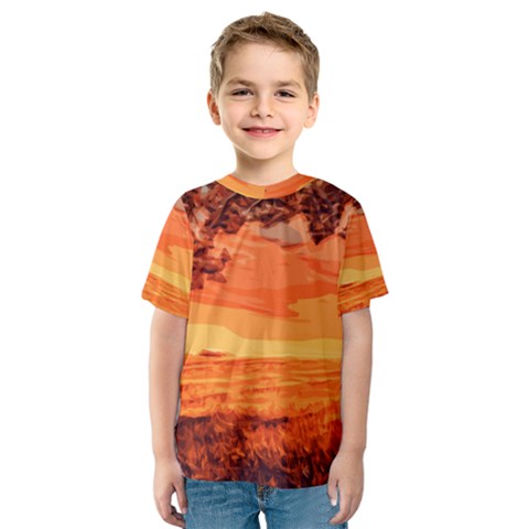 Field Sunset Orange Sky Land Kids  Sport Mesh Tee by Pakrebo