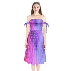 Texture Cell Cubes Blast Color Shoulder Tie Bardot Midi Dress by Pakrebo