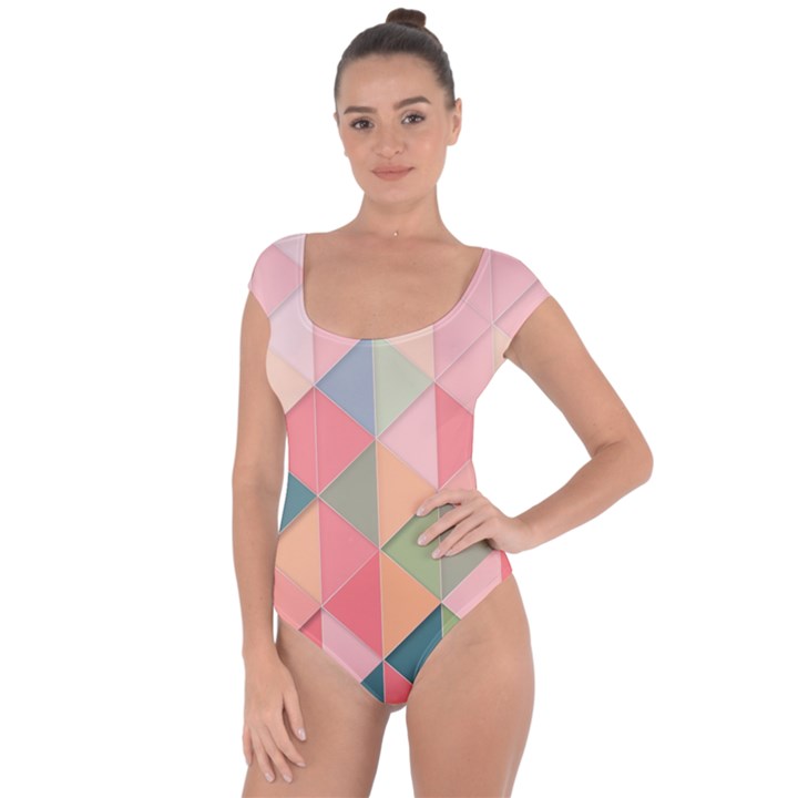 Background Geometric Triangle Short Sleeve Leotard 