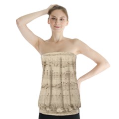 Vintage Beige Music Notes Strapless Top by Pakrebo