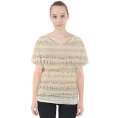 Vintage Beige Music Notes V-neck Dolman Drape Top by Pakrebo