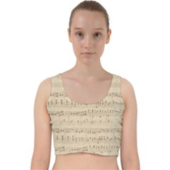 Vintage Beige Music Notes Velvet Racer Back Crop Top by Pakrebo