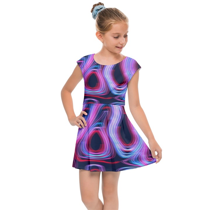 Pattern Color Curve Movement Kids  Cap Sleeve Dress