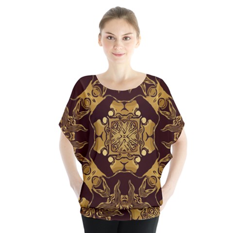 Gold Black Book Cover Ornate Batwing Chiffon Blouse by Pakrebo