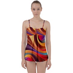 Abstract Colorful Background Wavy Babydoll Tankini Set by Pakrebo