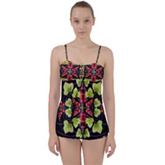 Pattern Berry Red Currant Plant Babydoll Tankini Set