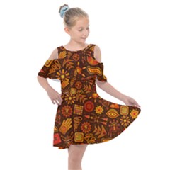 Pattern Background Ethnic Tribal Kids  Shoulder Cutout Chiffon Dress by Pakrebo