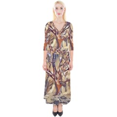 Tree Forest Woods Nature Landscape Quarter Sleeve Wrap Maxi Dress by Pakrebo