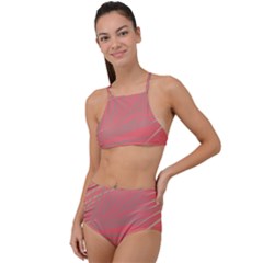 Palms Shadow On Living Coral High Waist Tankini Set by LoolyElzayat