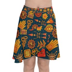 Pattern Background Ethnic Tribal Chiffon Wrap Front Skirt by Pakrebo