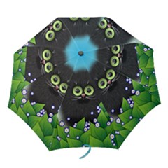 Kitten Black Furry Illustration Folding Umbrellas by Pakrebo