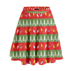 Christmas Papers Red And Green High Waist Skirt by Pakrebo