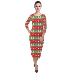 Christmas Papers Red And Green Quarter Sleeve Midi Velour Bodycon Dress by Pakrebo