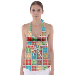 Tiles Pattern Background Colorful Babydoll Tankini Top by Pakrebo