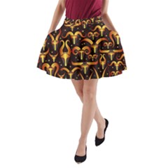 Stylised Horns Black Pattern A-line Pocket Skirt by Pakrebo